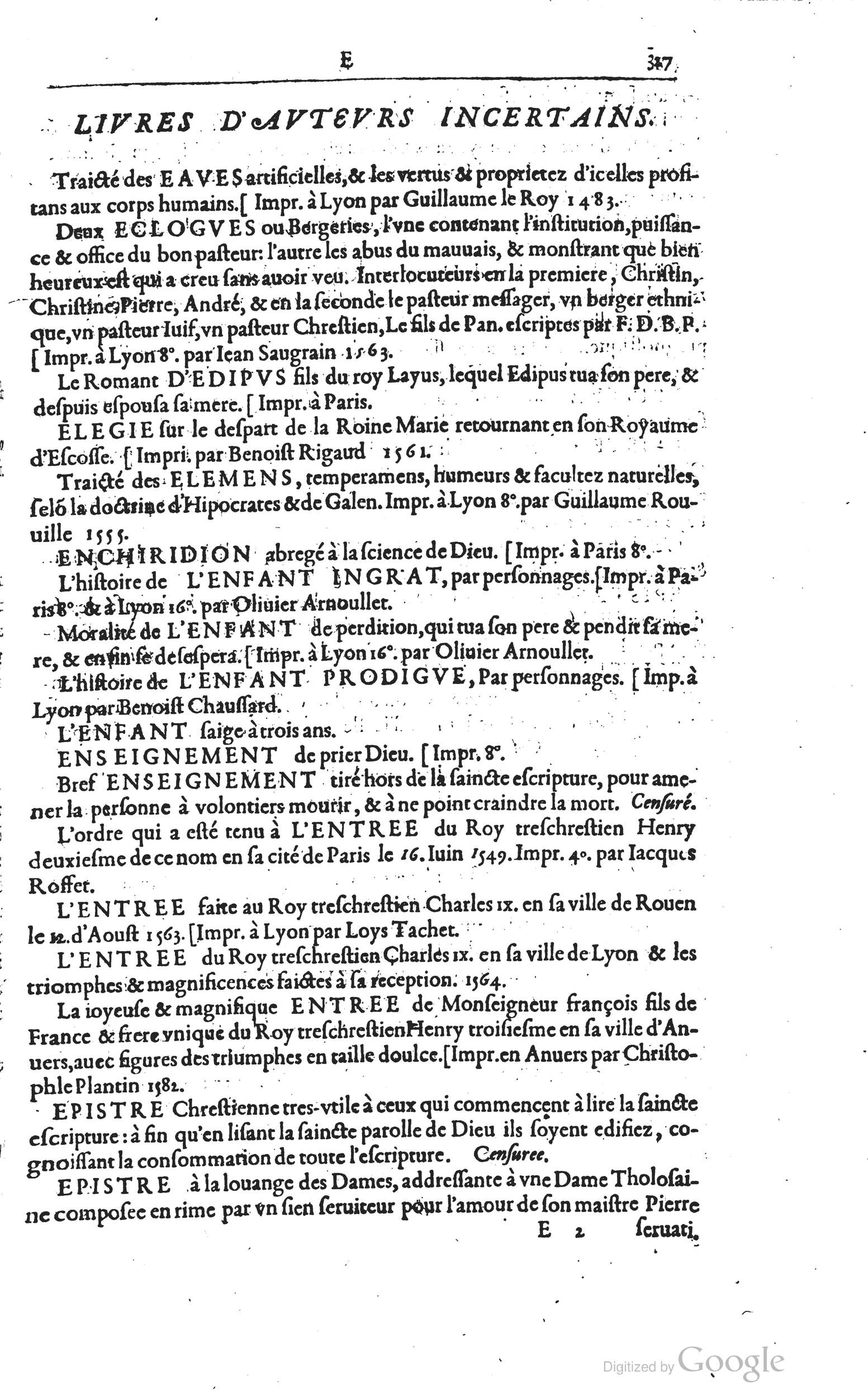 1585 - Barthélemy Honorat - Bibliothèques françaises - BSB Munich