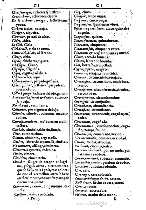 1616 - Veuve Marc Orry - Trésor des deux langues espagnole et française (Première et Seconde parties) - BM Lyon