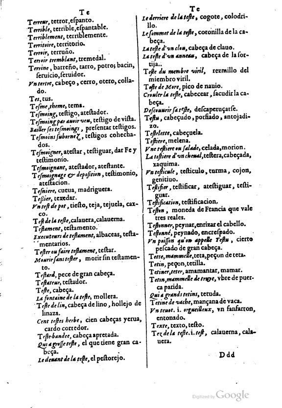 1621 - Adrian Tiffaine - Trésor des deux langues espagnole et française - BM Lyon