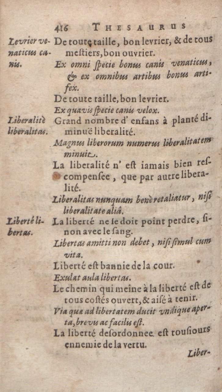 1612 - Dominicus Custos - Trésor des proverbes français  - Bibliopol-Olomuc