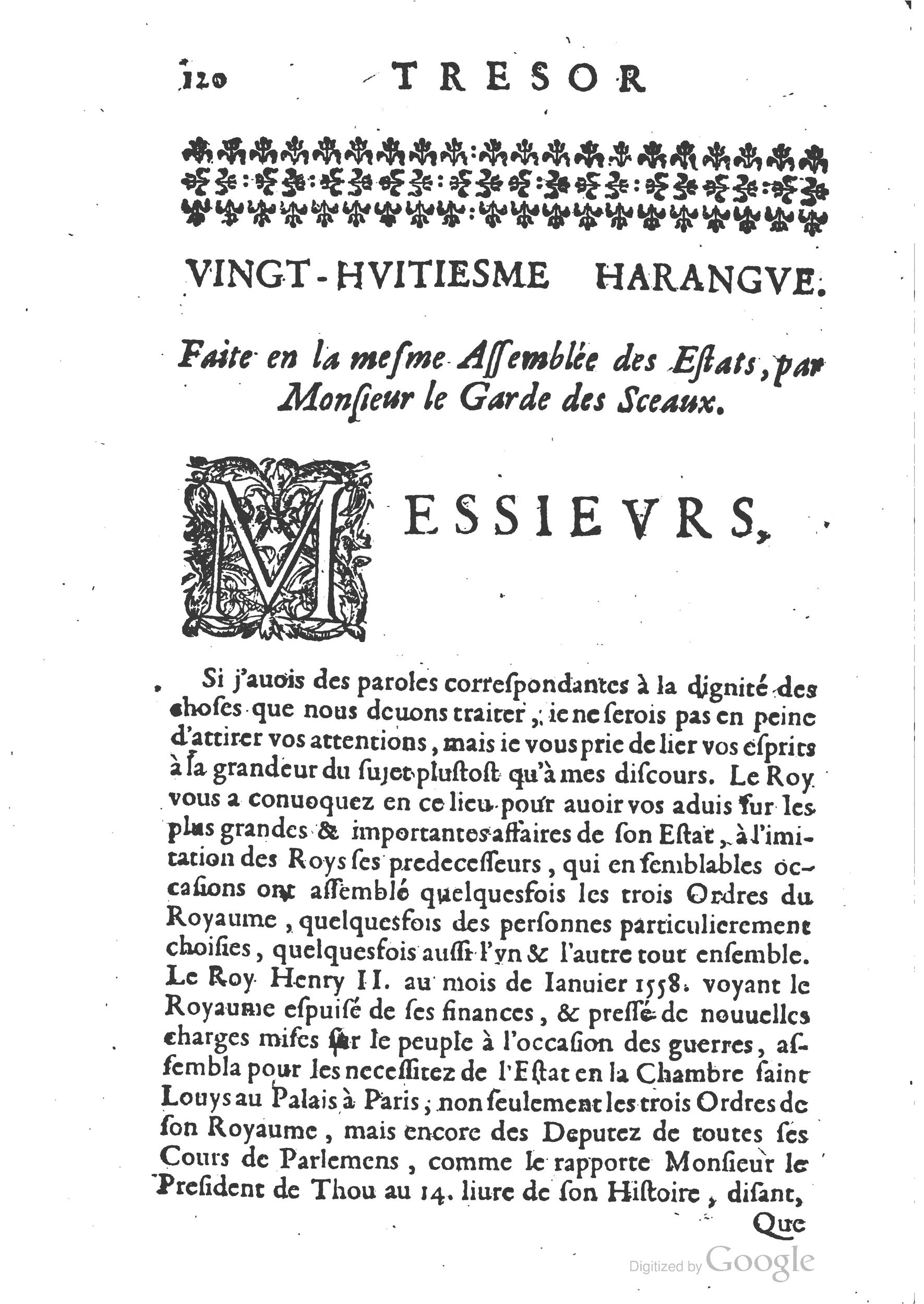 1654 - Michel Bobin - Trésor des harangues, remontrances et oraisons funèbres - BM Lyon 1654 - Michel Bobin - Trésor des harangues, remontrances et oraisons funèbres - BM Lyon