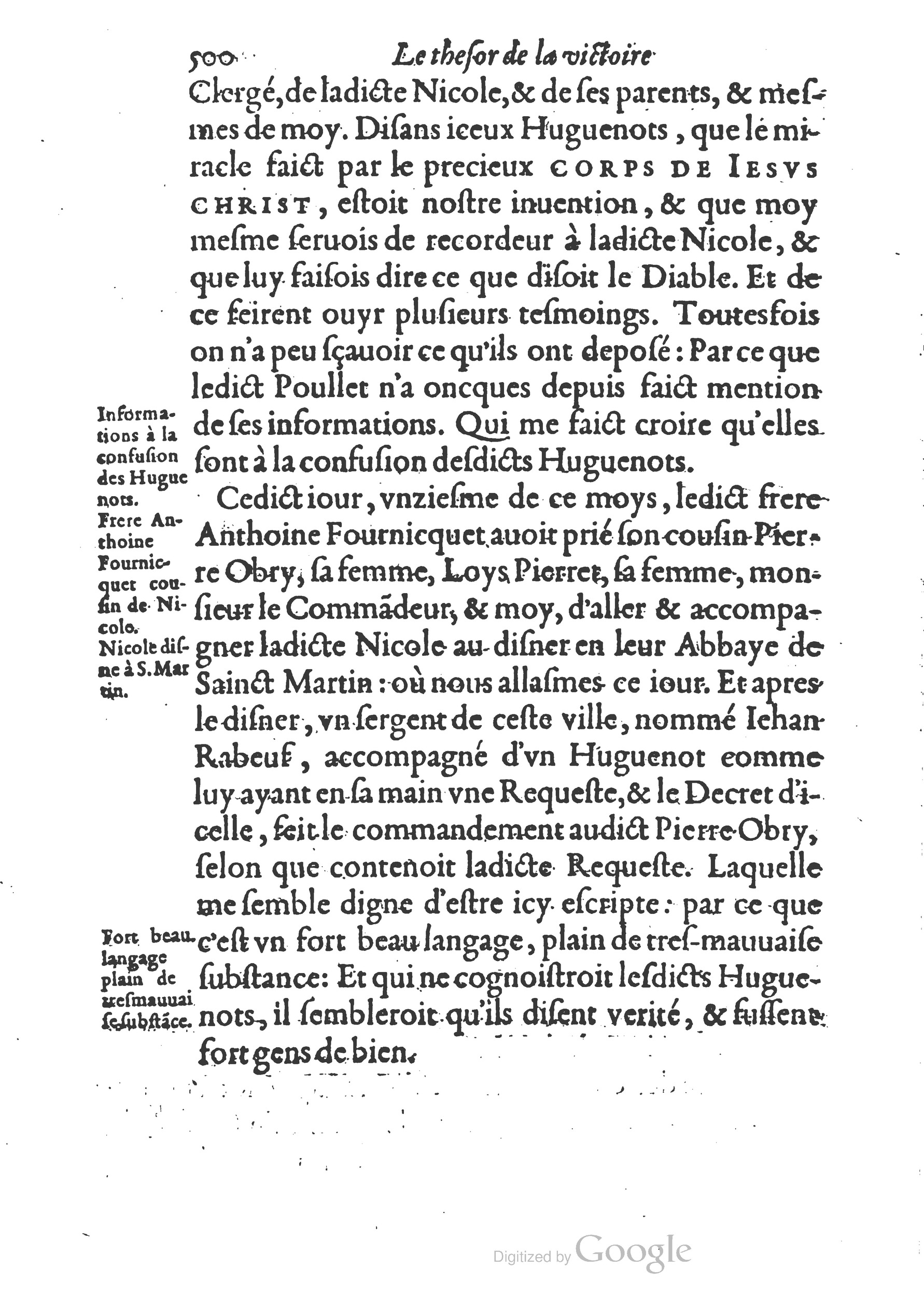 1578 - Nicolas Chesneau - Trésor et entière histoire de la triomphante victoire du corps de Dieu sur l’esprit malin - British Library