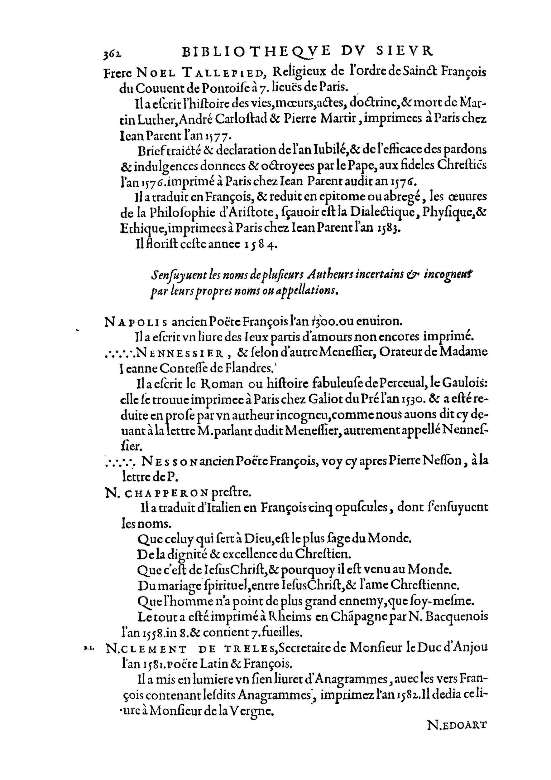 1584 - Abel L&#039;Angelier - Bibliothèques françaises - BnF
