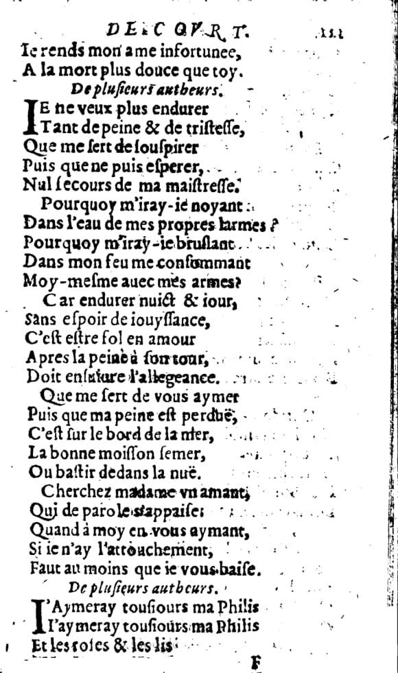 1606 - Théodore Reinsart - Trésor des chansons amoureuses recueillies des plus excellents airs de cour - Livre I - NK ČR Prague