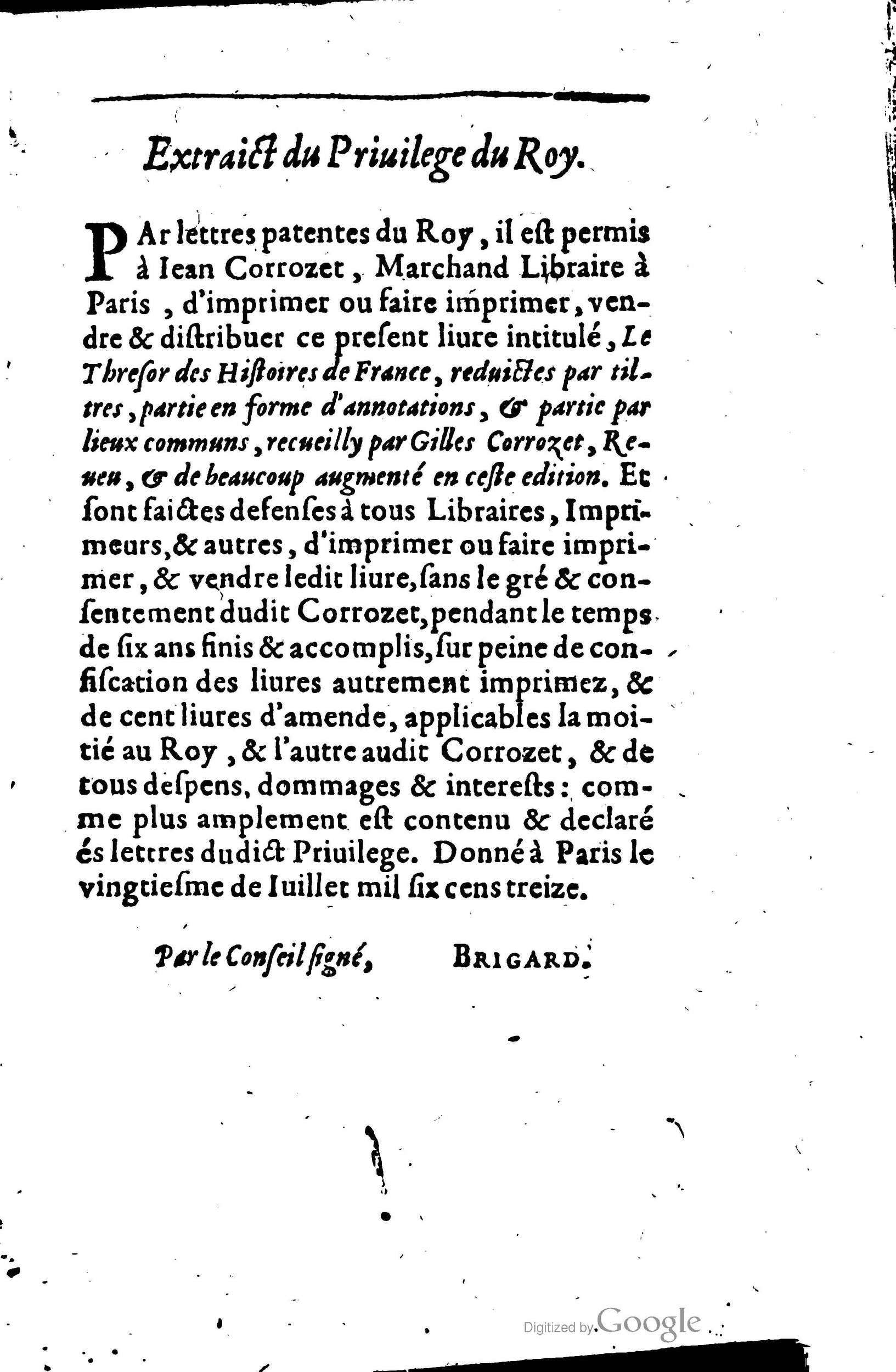 1619 - Jean Corrozet - Trésor des histoires de France - BSB Munich