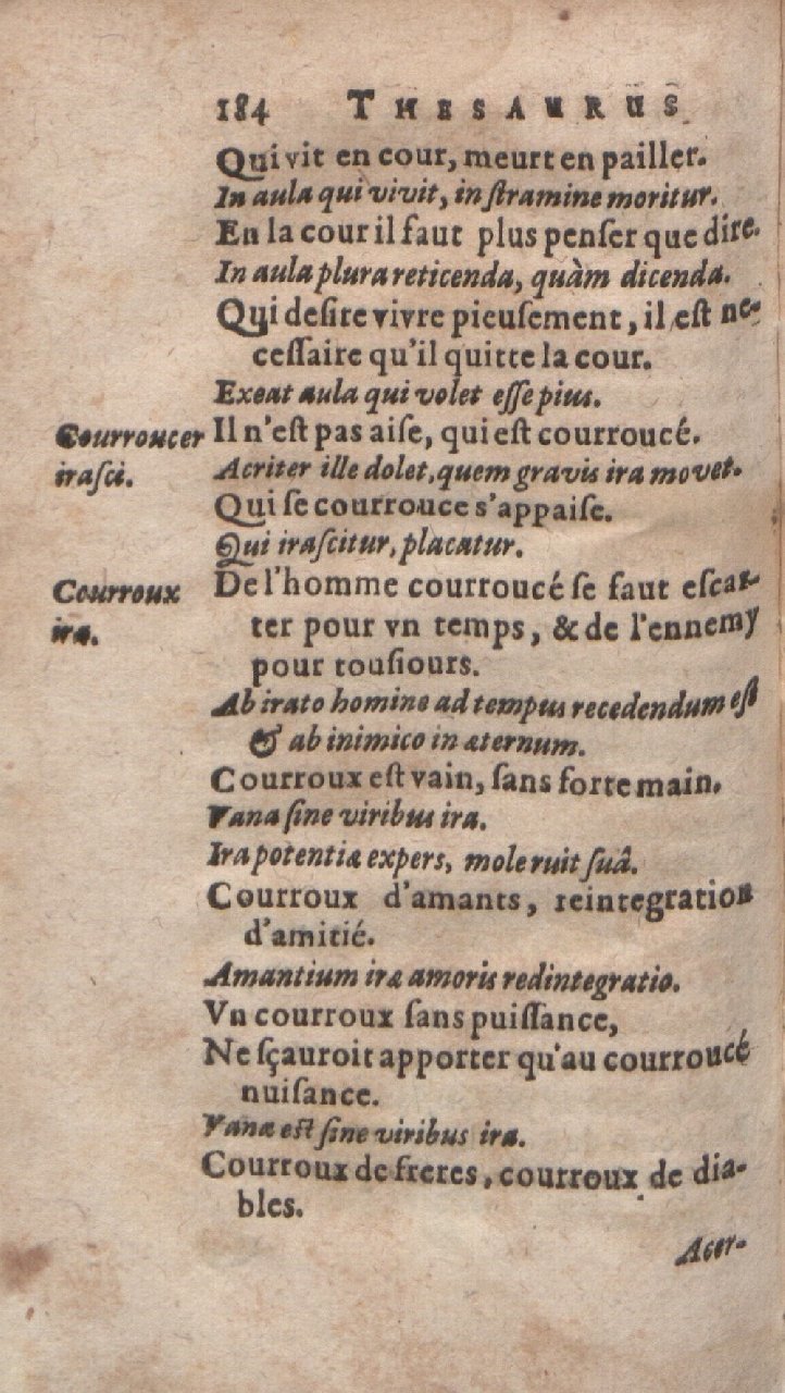 1612 - Dominicus Custos - Trésor des proverbes français  - Bibliopol-Olomuc