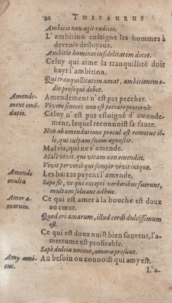1612 - Dominicus Custos - Trésor des proverbes français  - Bibliopol-Olomuc