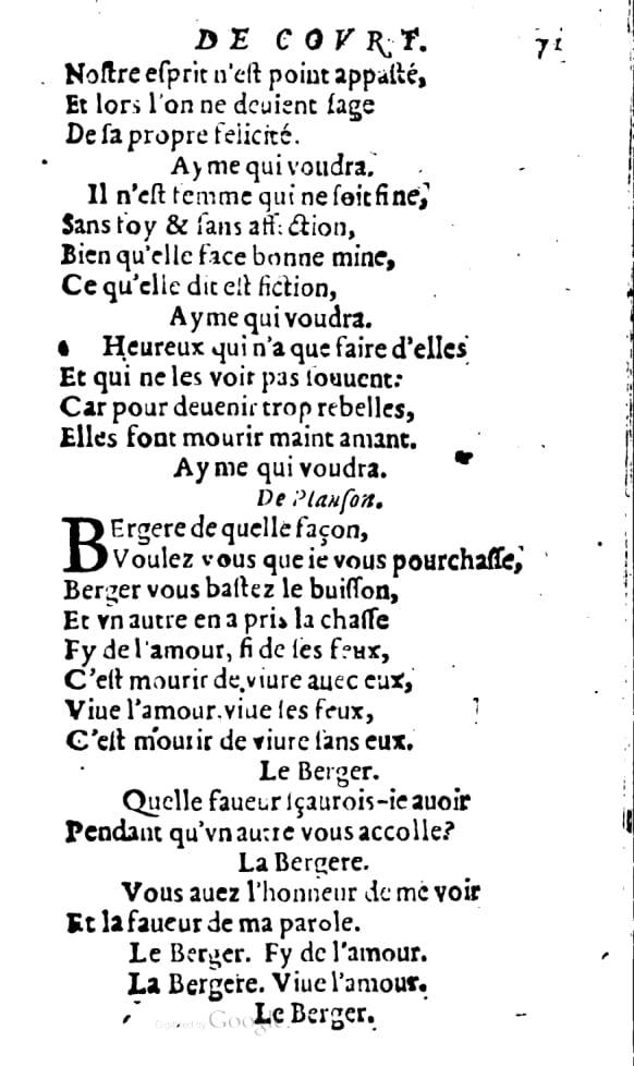 1606 - Théodore Reinsart - Trésor des chansons amoureuses recueillies des plus excellents airs de cour - Livre I - NK ČR Prague