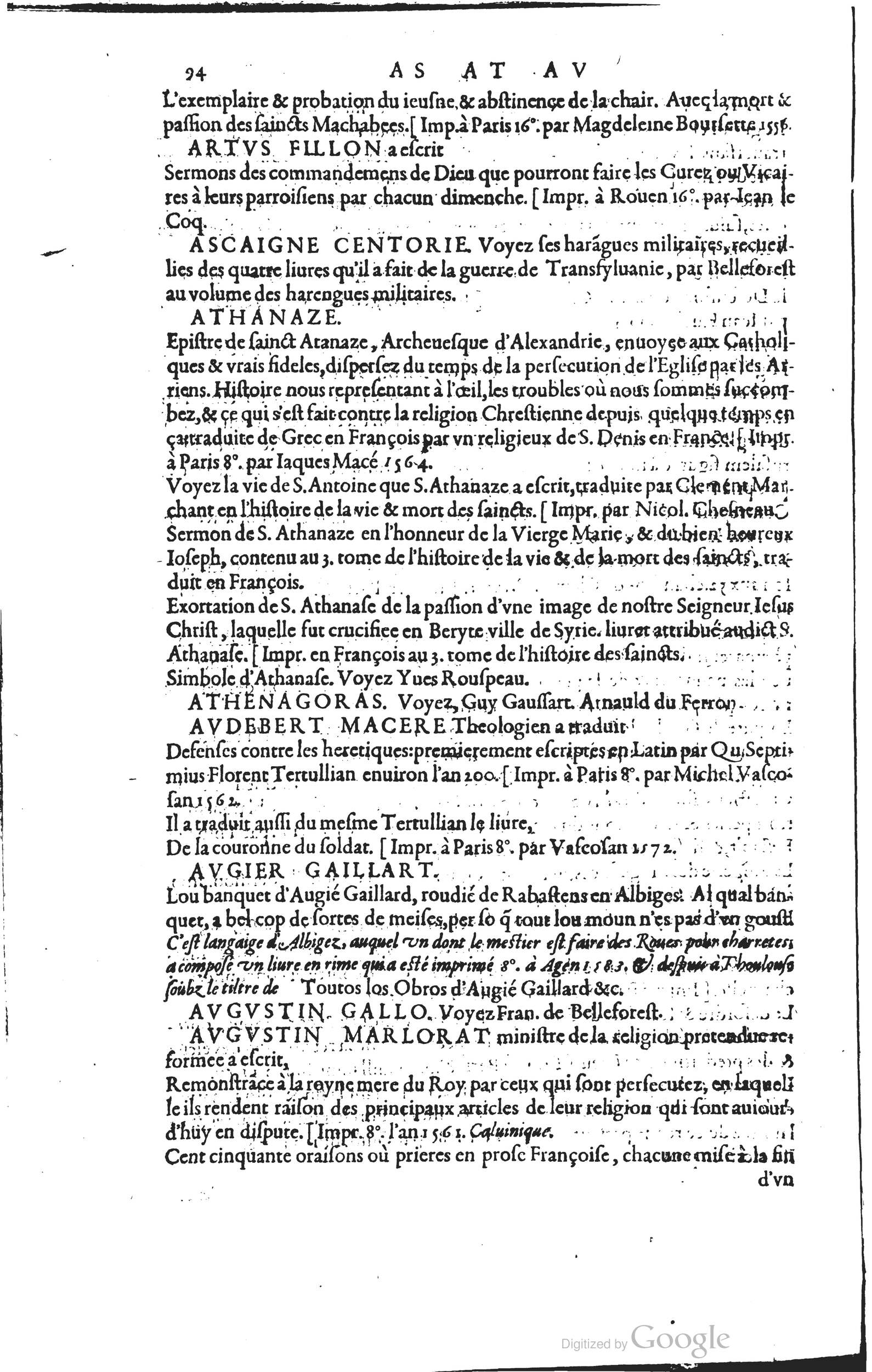 1585 - Barthélemy Honorat - Bibliothèques françaises - BSB Munich