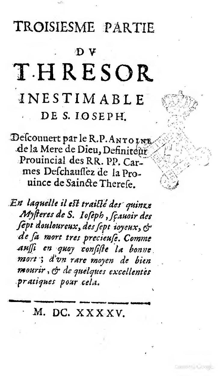 1646 - Jean Piot - Trésor inestimable de Saint-Joseph - BNC Rome