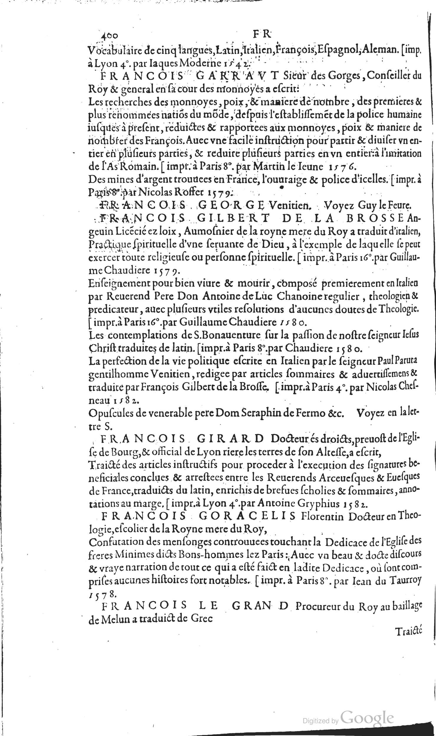 1585 - Barthélemy Honorat - Bibliothèques françaises - BSB Munich