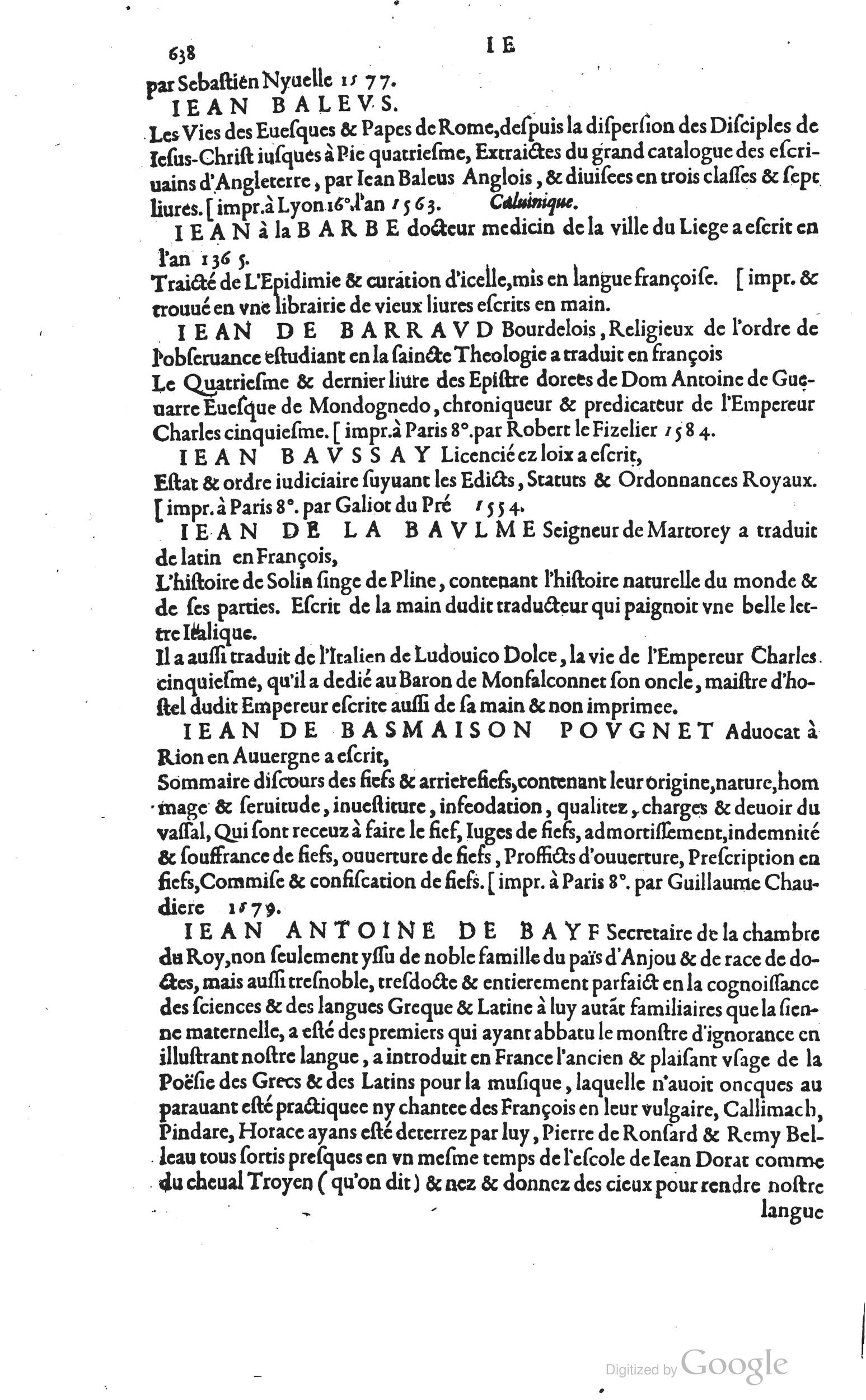 1585 - Barthélemy Honorat - Bibliothèques françaises - BSB Munich