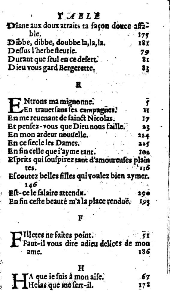 1606 - Théodore Reinsart - Trésor des chansons amoureuses recueillies des plus excellents airs de cour - Livre I - NK ČR Prague