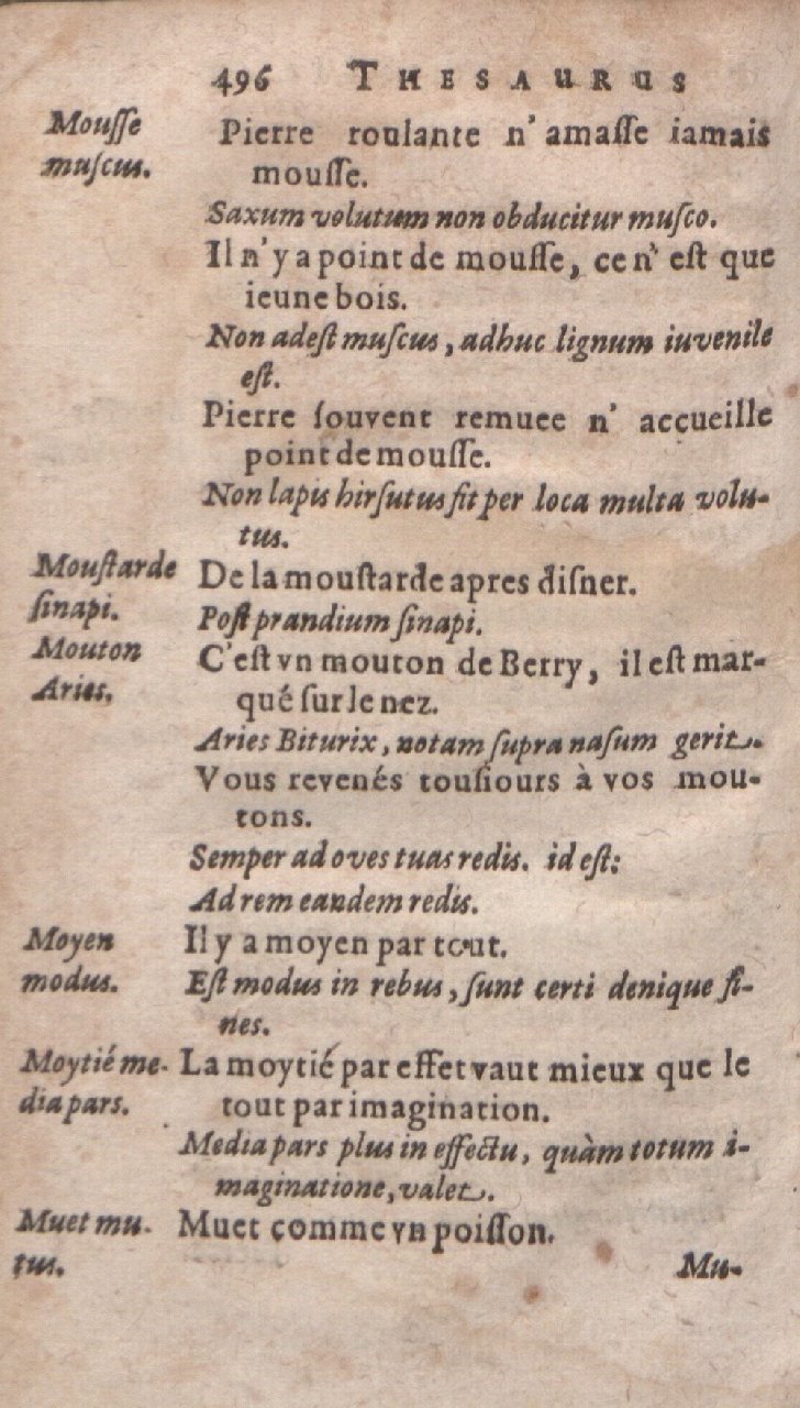 1612 - Dominicus Custos - Trésor des proverbes français  - Bibliopol-Olomuc
