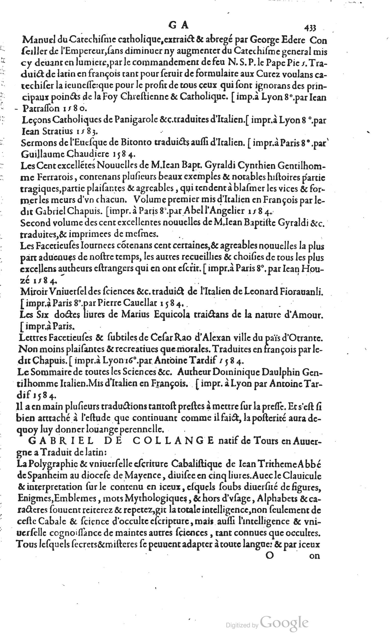 1585 - Barthélemy Honorat - Bibliothèques françaises - BSB Munich