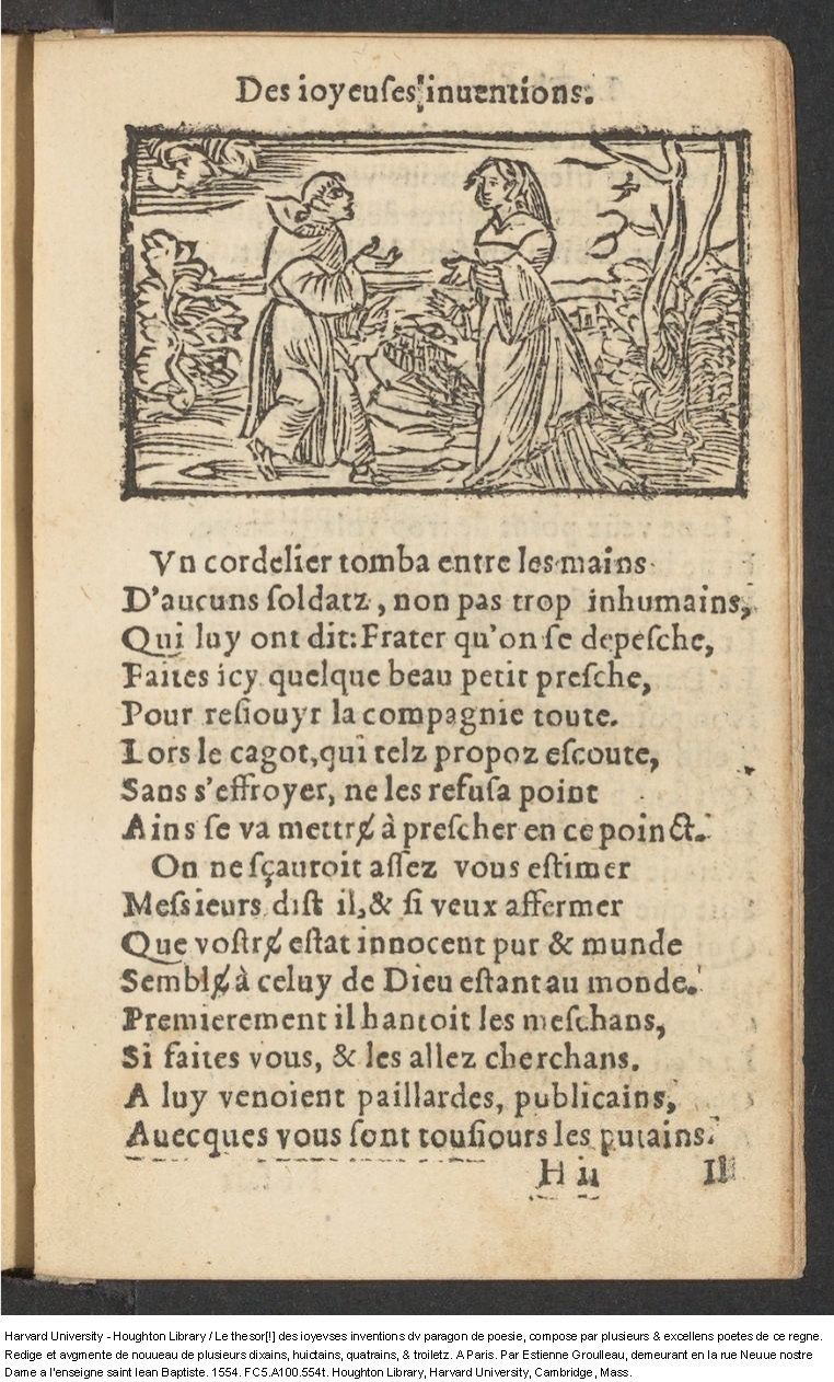 1554 - Étienne Groulleau - Trésor des joyeuses inventions du parangon de poésies - Harvard University