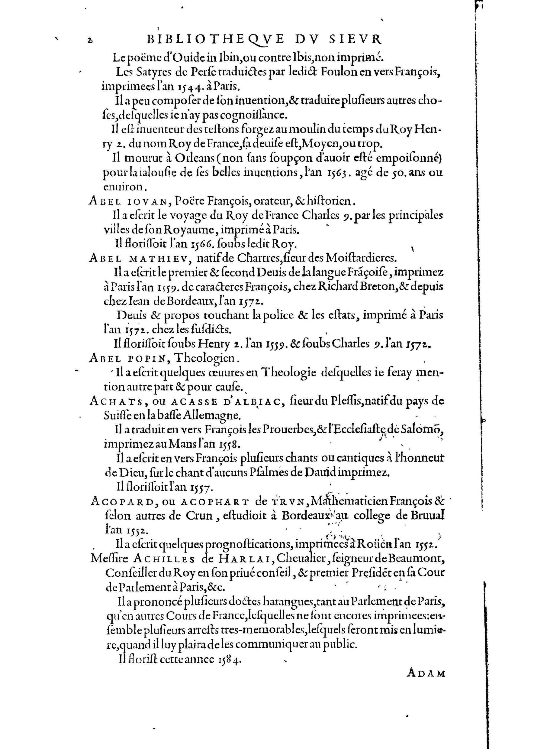1584 - Abel L&#039;Angelier - Bibliothèques françaises - BnF