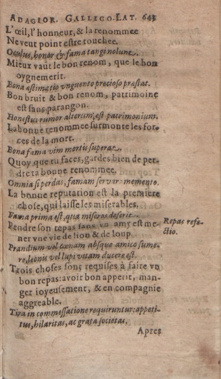 1612 - Dominicus Custos - Trésor des proverbes français  - Bibliopol-Olomuc