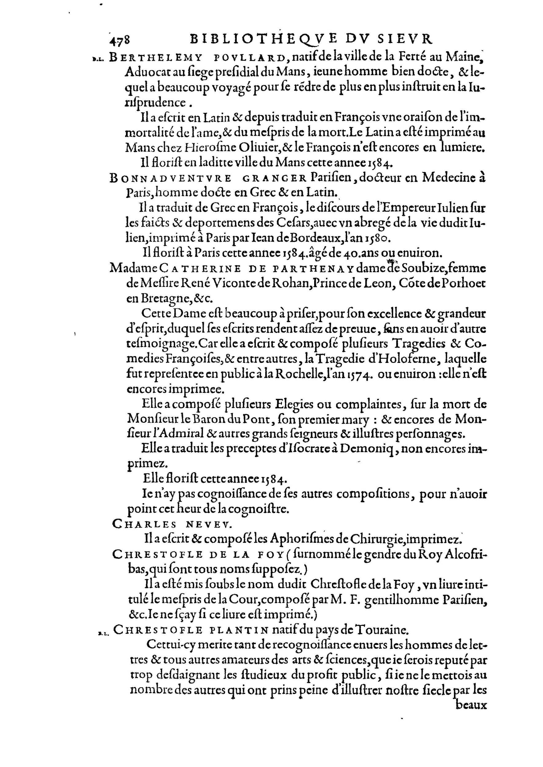 1584 - Abel L&#039;Angelier - Bibliothèques françaises - BnF
