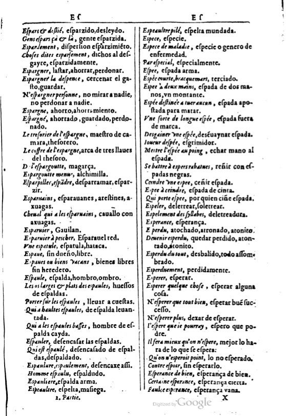 1616 - Veuve Marc Orry - Trésor des deux langues espagnole et française (Première et Seconde parties) - BM Lyon