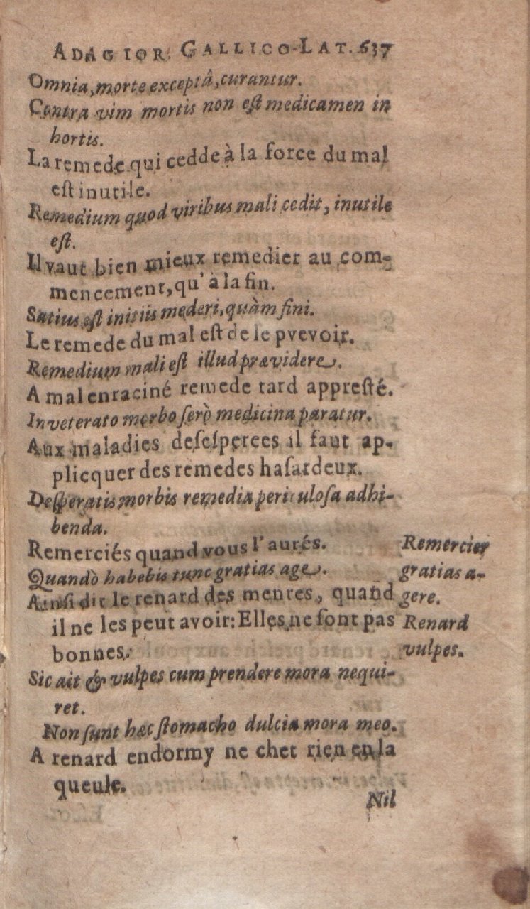 1612 - Dominicus Custos - Trésor des proverbes français  - Bibliopol-Olomuc