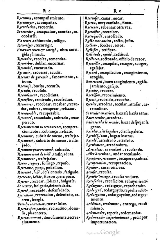 1616 - Veuve Marc Orry - Trésor des deux langues espagnole et française (Première et Seconde parties) - BM Lyon