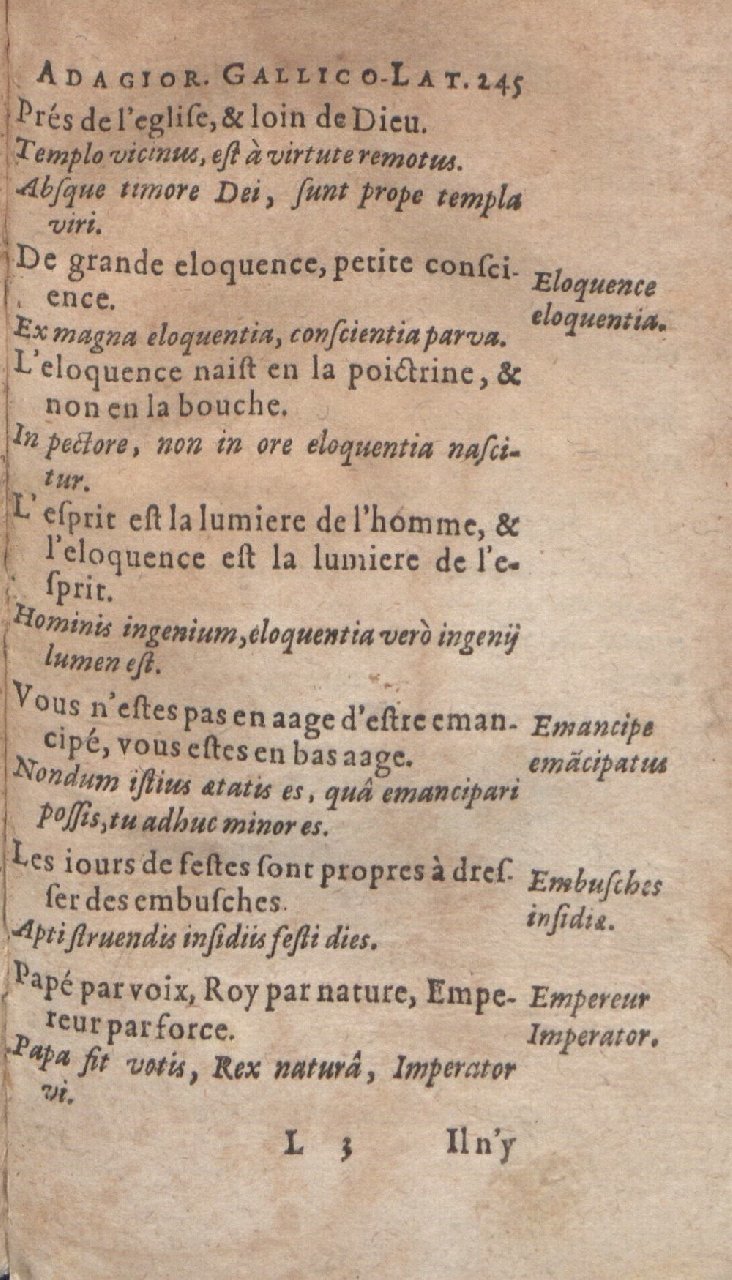 1612 - Dominicus Custos - Trésor des proverbes français  - Bibliopol-Olomuc