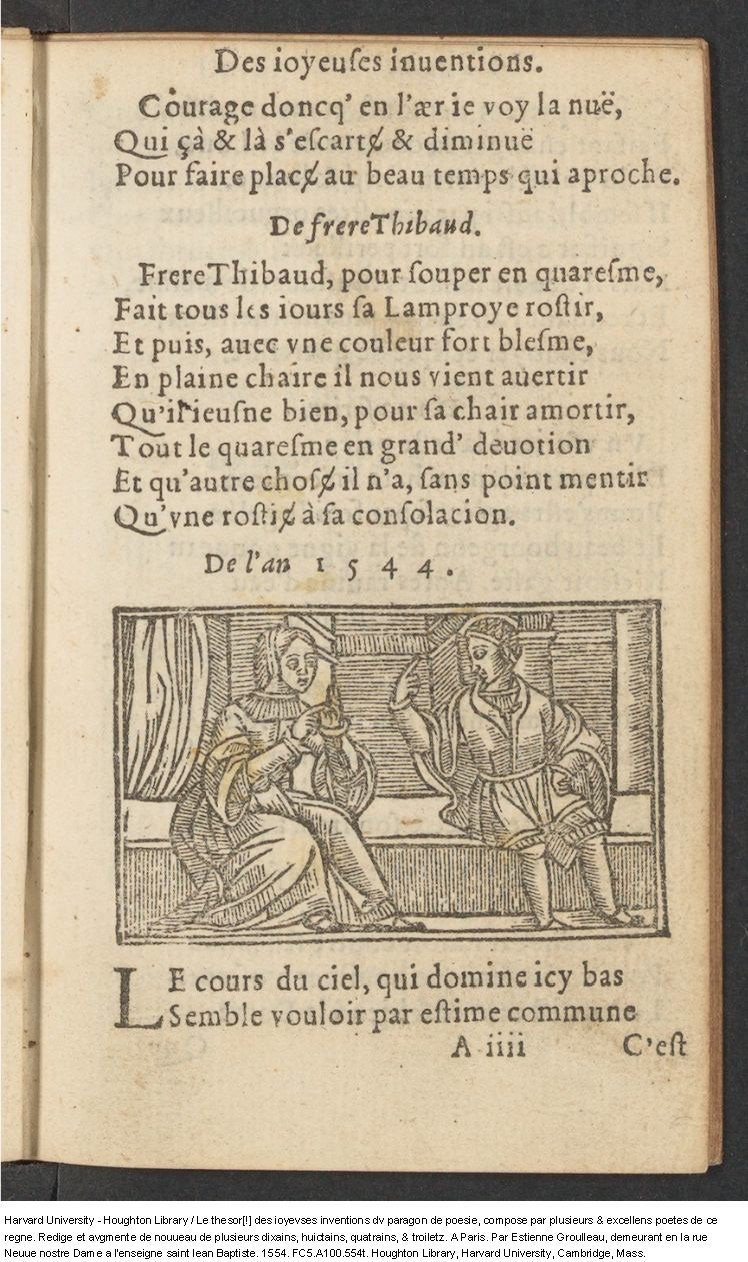 1554 - Étienne Groulleau - Trésor des joyeuses inventions du parangon de poésies - Harvard University