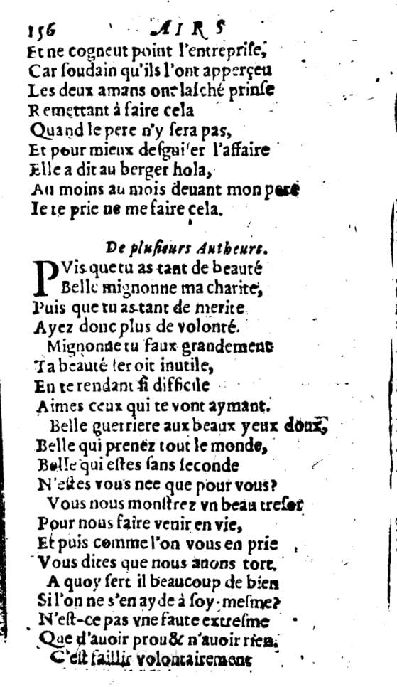 1606 - Théodore Reinsart - Trésor des chansons amoureuses recueillies des plus excellents airs de cour - Livre I - NK ČR Prague