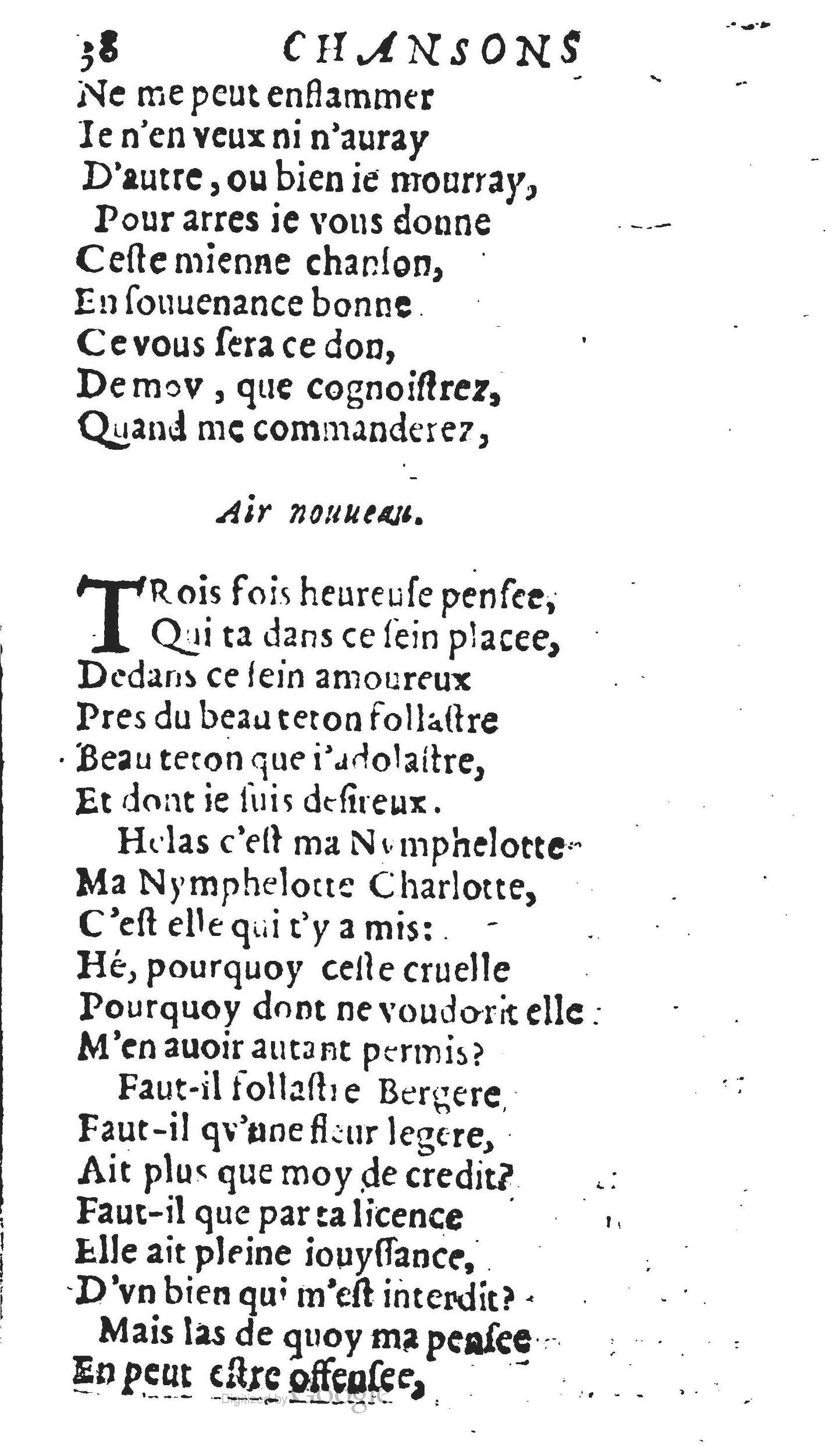 1606 - Théodore Reinsart - Trésor des chansons amoureuses recueillies des plus excellents airs de cour - Livre II - NK ČR Prague