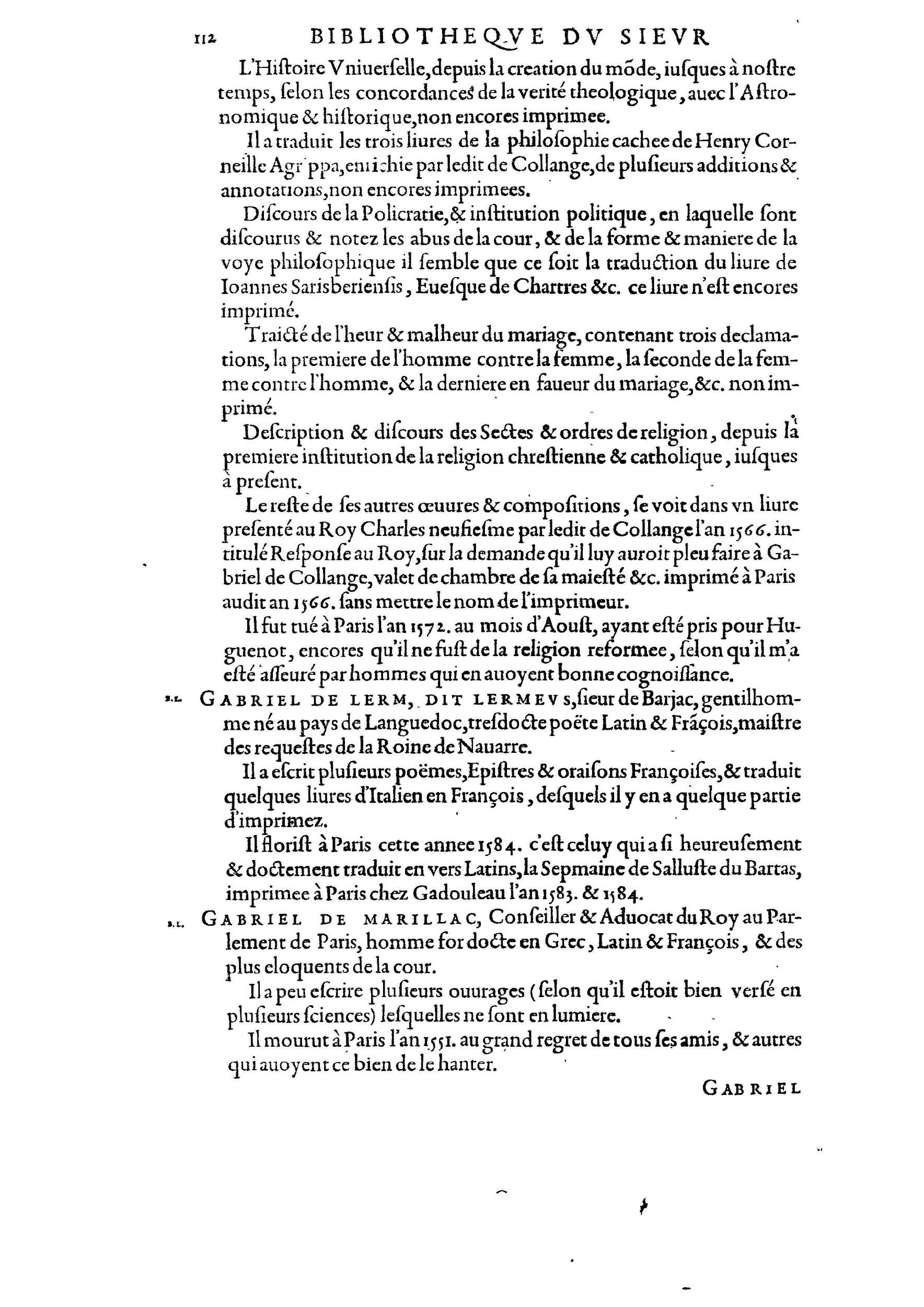 1584 - Abel L&#039;Angelier - Bibliothèques françaises - BnF