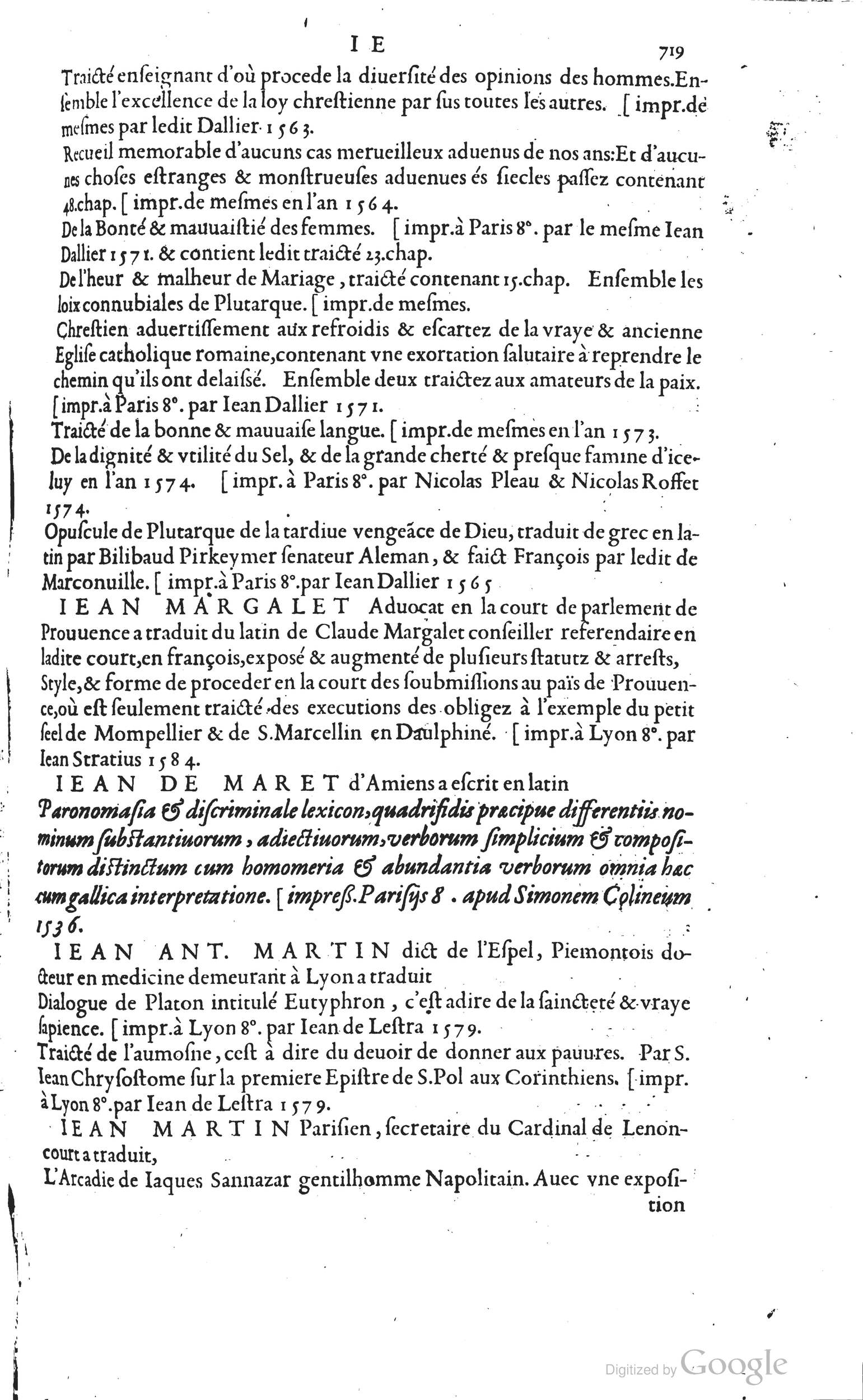 1585 - Barthélemy Honorat - Bibliothèques françaises - BSB Munich