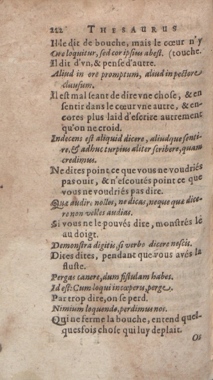 1612 - Dominicus Custos - Trésor des proverbes français  - Bibliopol-Olomuc