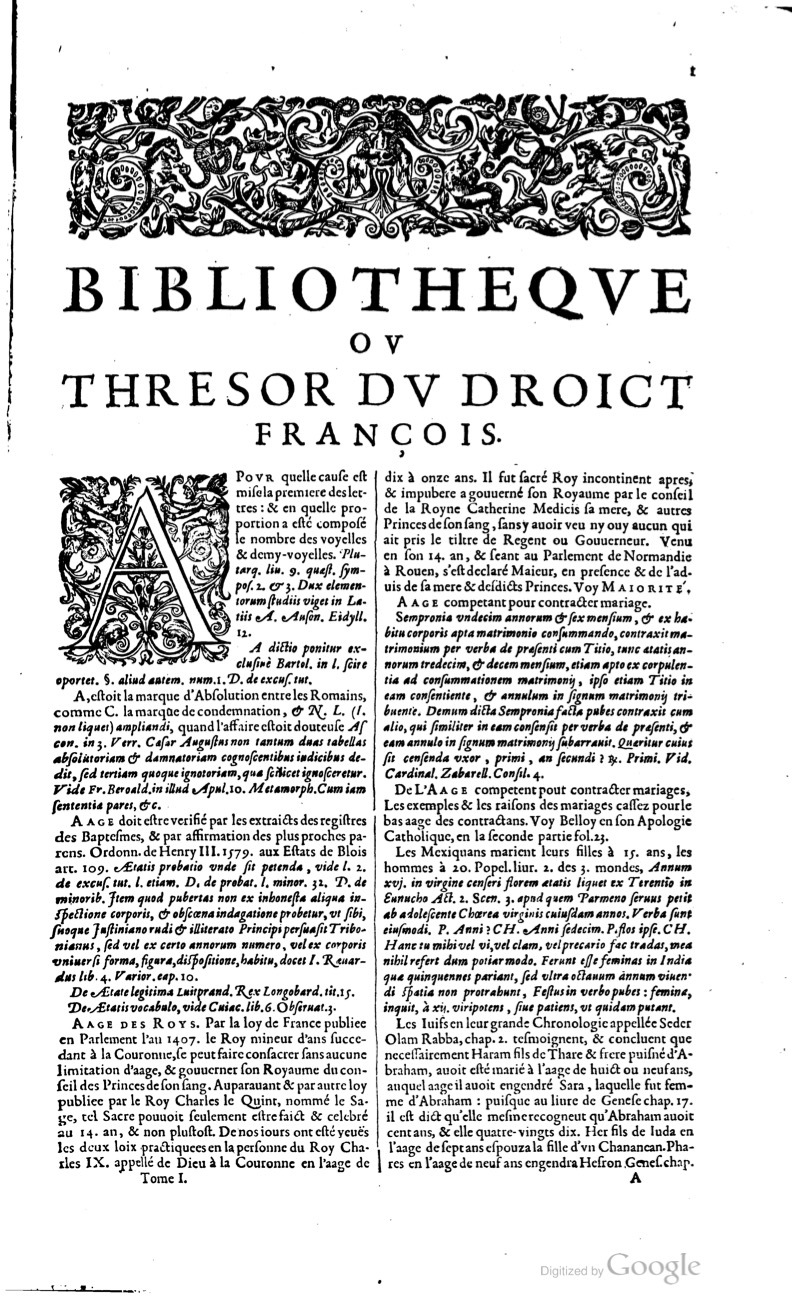 1629 - Veuve Nicolas Buon - Trésor du droit français (21754 T. 1) - BM Lyon
