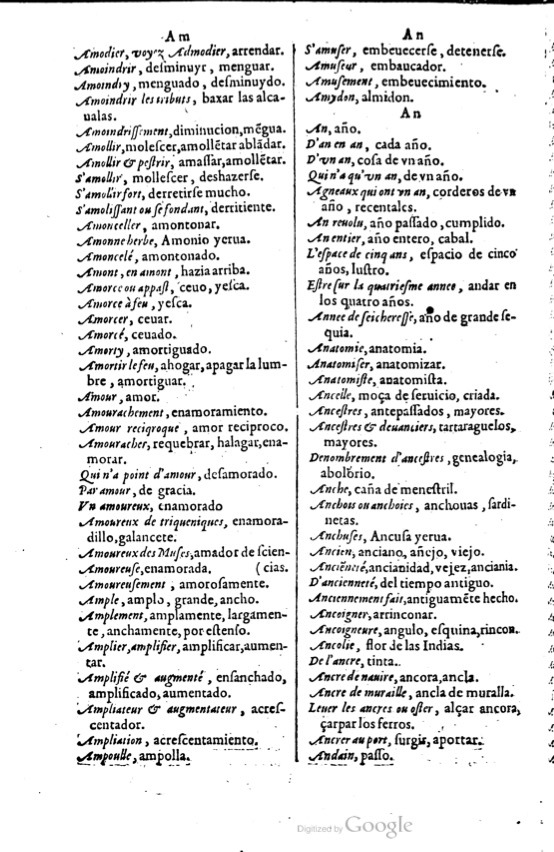 1621 - Adrian Tiffaine - Trésor des deux langues espagnole et française - BM Lyon