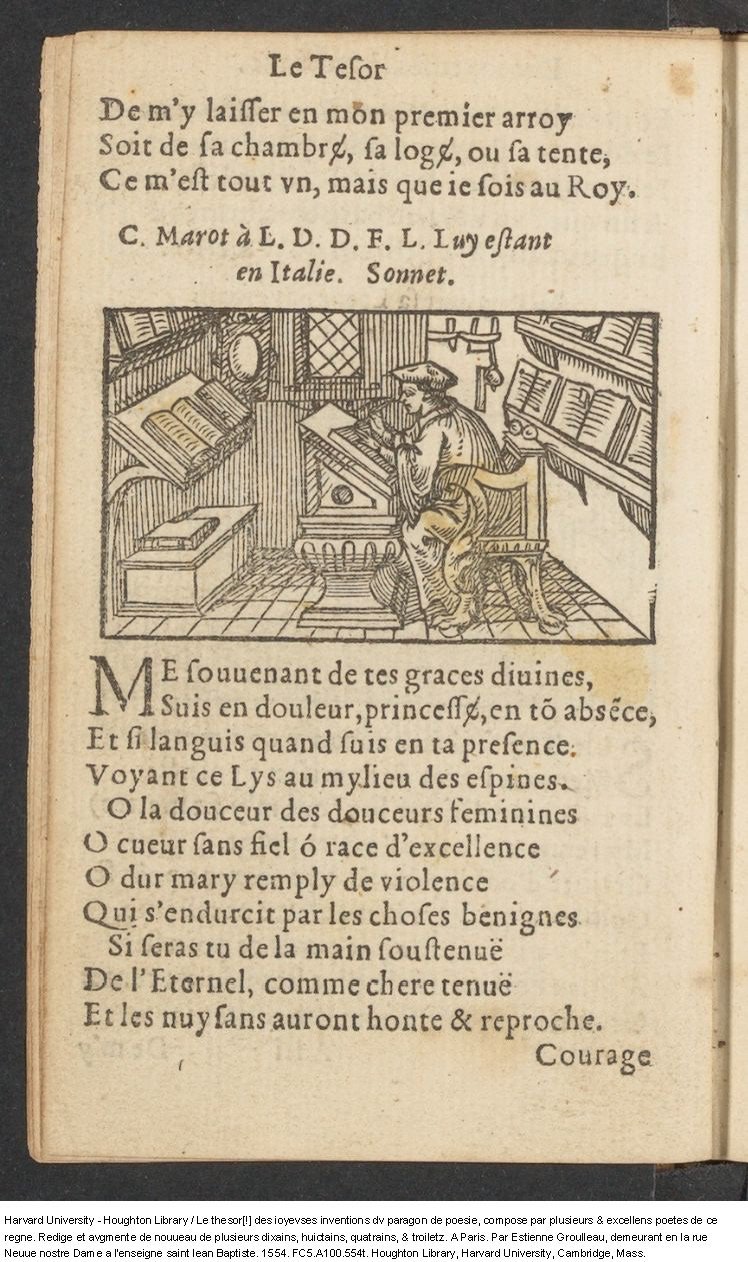 1554 - Étienne Groulleau - Trésor des joyeuses inventions du parangon de poésies - Harvard University