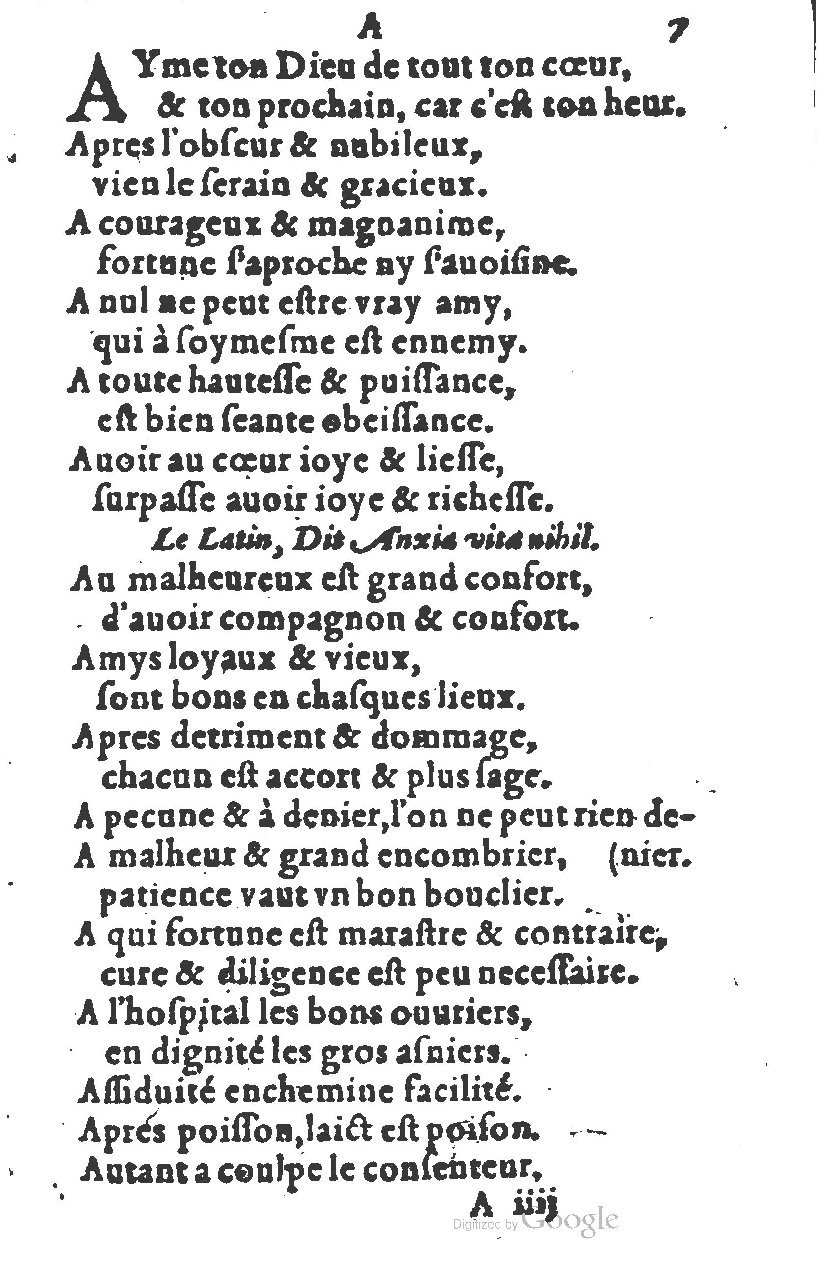 1581 - Nicolas Bonfons  - Trésor des sentences dorées - Princeton