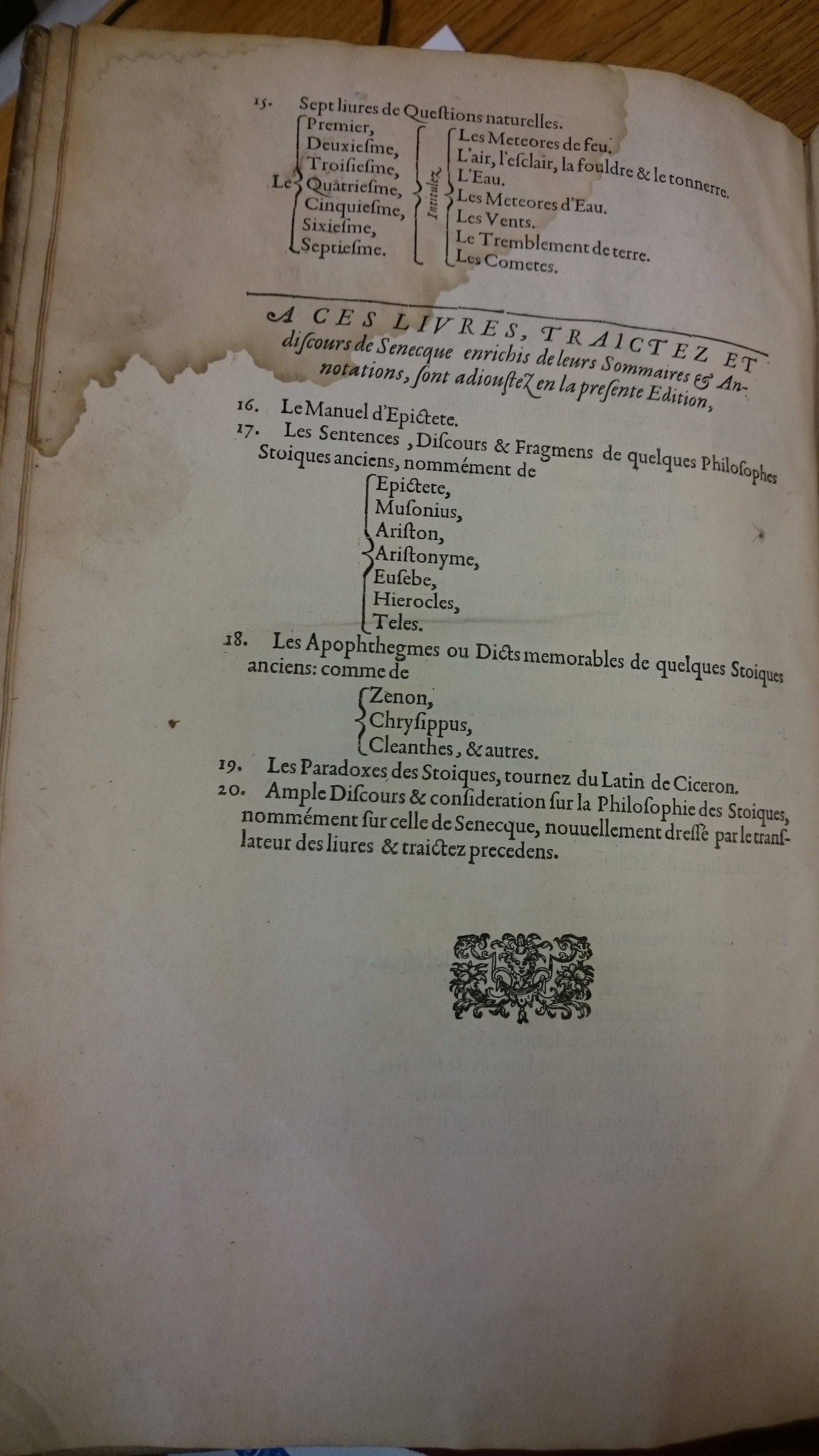 1598 - Jean Houzé - Œuvres morales et mêlées de Sénèque, Trésor de philosophie morale - BM Lyon