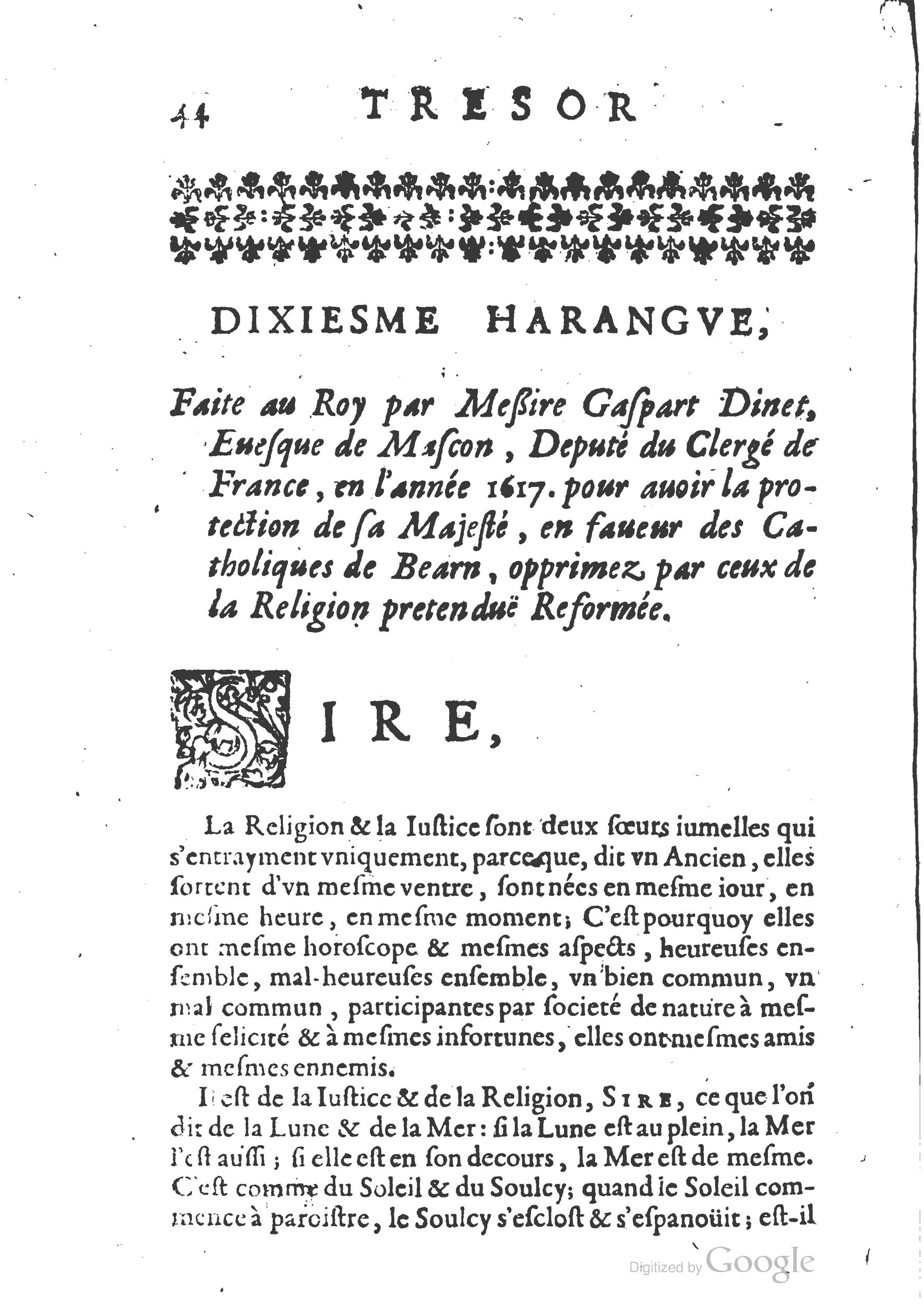 1654 - Michel Bobin - Trésor des harangues, remontrances et oraisons funèbres - BM Lyon