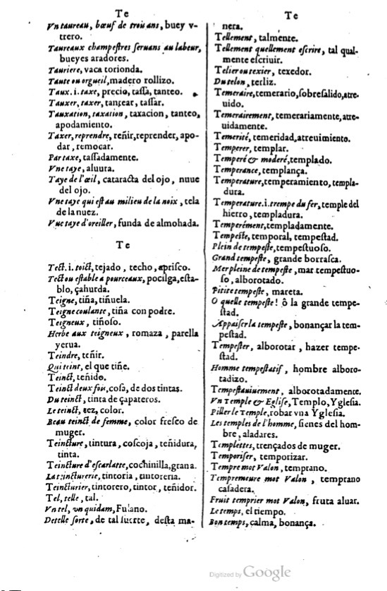 1621 - Adrian Tiffaine - Trésor des deux langues espagnole et française - BM Lyon