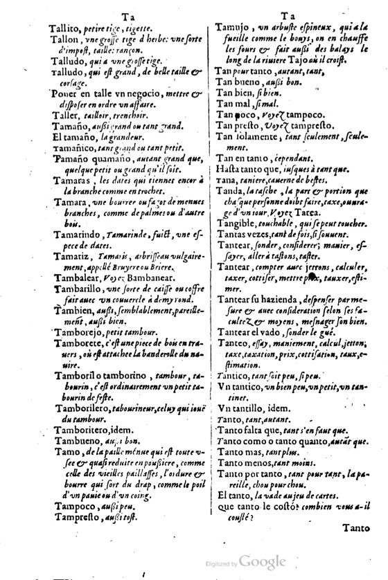 1621 - Adrian Tiffaine - Trésor des deux langues espagnole et française - BM Lyon