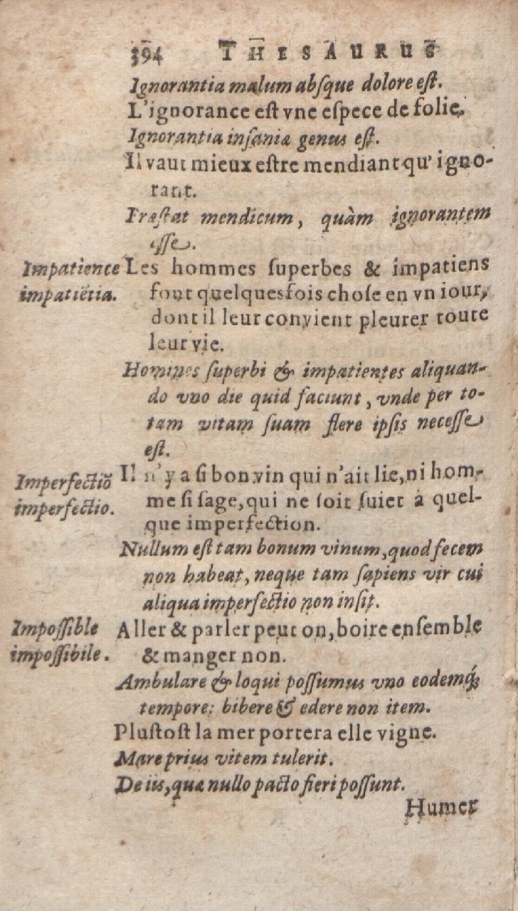 1612 - Dominicus Custos - Trésor des proverbes français  - Bibliopol-Olomuc