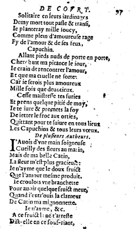 1606 - Théodore Reinsart - Trésor des chansons amoureuses recueillies des plus excellents airs de cour - Livre I - NK ČR Prague