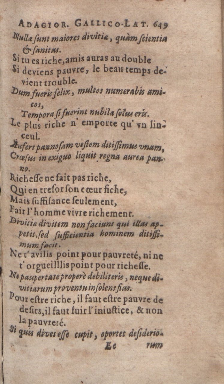 1612 - Dominicus Custos - Trésor des proverbes français  - Bibliopol-Olomuc