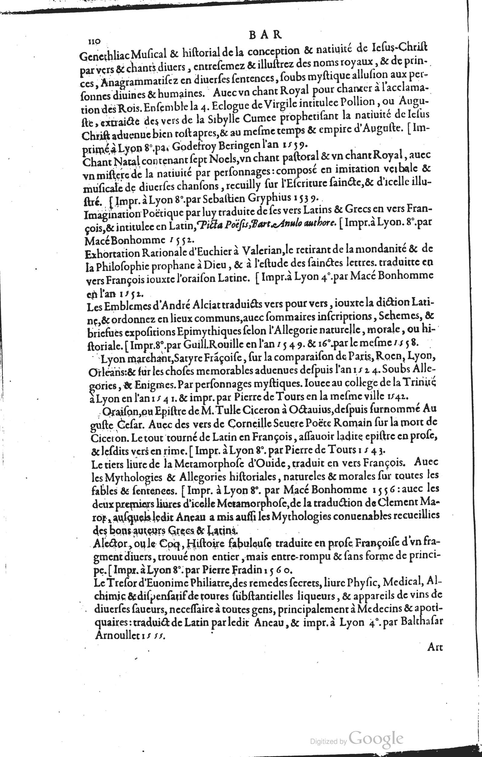 1585 - Barthélemy Honorat - Bibliothèques françaises - BSB Munich