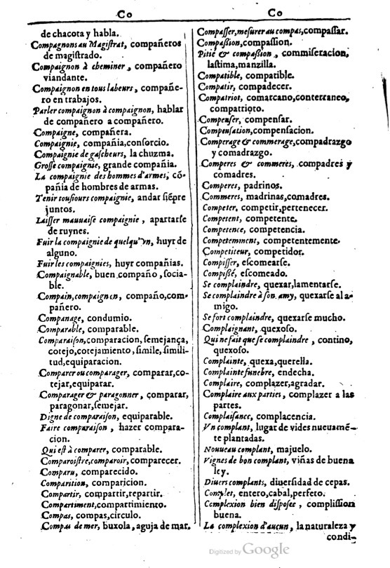 1616 - Veuve Marc Orry - Trésor des deux langues espagnole et française (Première et Seconde parties) - BM Lyon