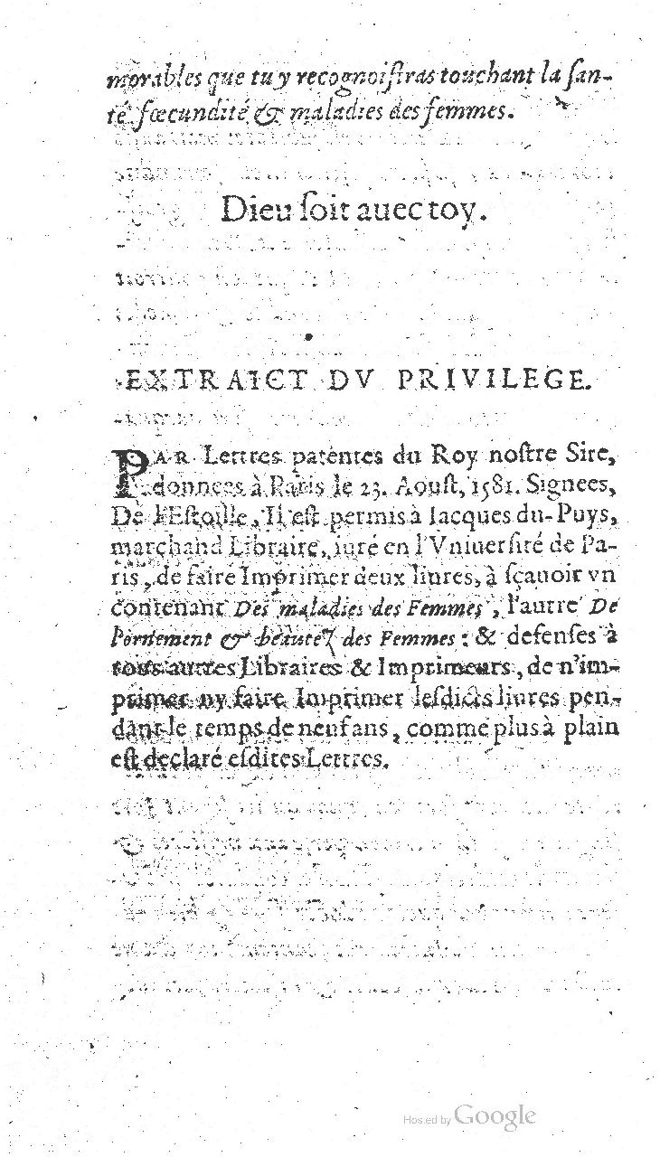 1585 - Jacques du Puis - Trésor des remèdes secrets pour les maladies des femmes - BnF