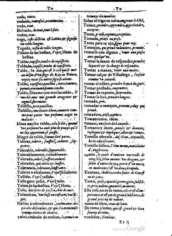1616 - Veuve Marc Orry - Trésor des deux langues espagnole et française (Première et Seconde parties) - BM Lyon