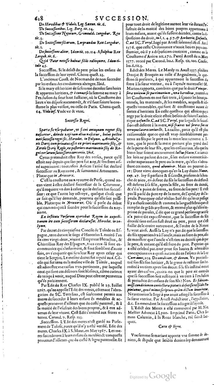 1629 - Veuve Nicolas Buon - Trésor du droit français (21754 T. 3) - BM Lyon