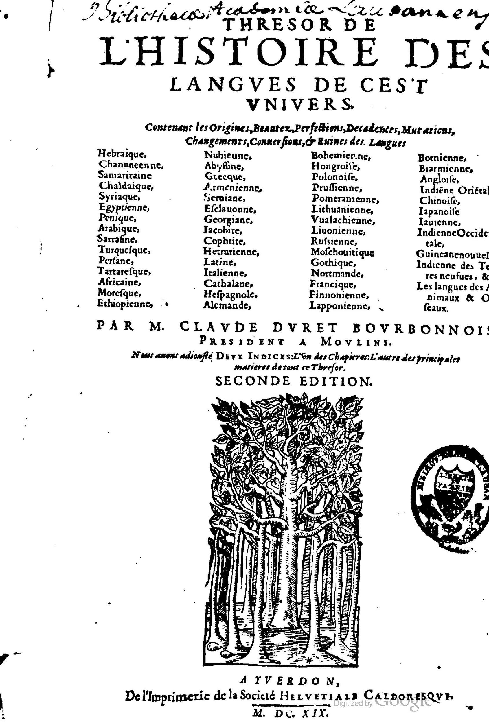 1619 - SHC - Trésor de l’histoire des langues de cet univers - BCU Lausanne 1619 - SHC - Trésor de l’histoire des langues de cet univers - BCU Lausanne